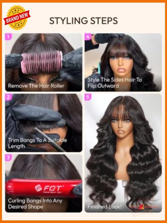 Loose Wave 7x5 Lace Front Wig with Curtain Bangs Glueless Human Hair 180 Density main image 2